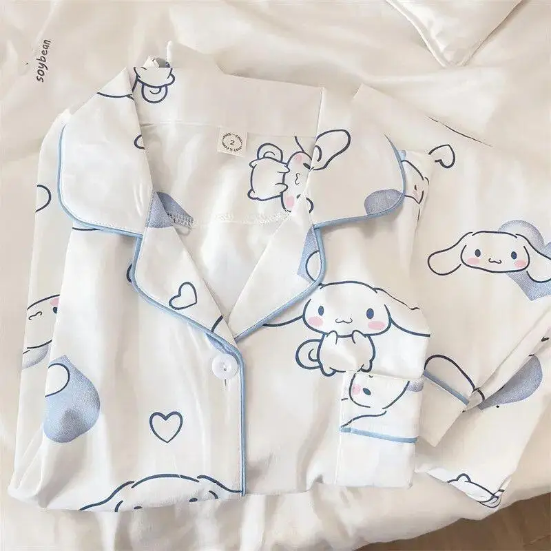 

Girls Long-Sleeved Trousers Home Clothes Set Women's Sweet Cartoon lapel Neck Pullover Pajamas Girls Fashion Soft Two-Piece Set