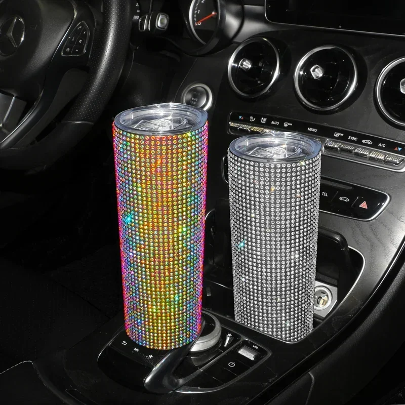 Bling Diamond Rhinestones Crystal Car Thermos Bottle Stainless Steel Water Bottle Vacuum Flasks Coffee Cup Auto Tumbler