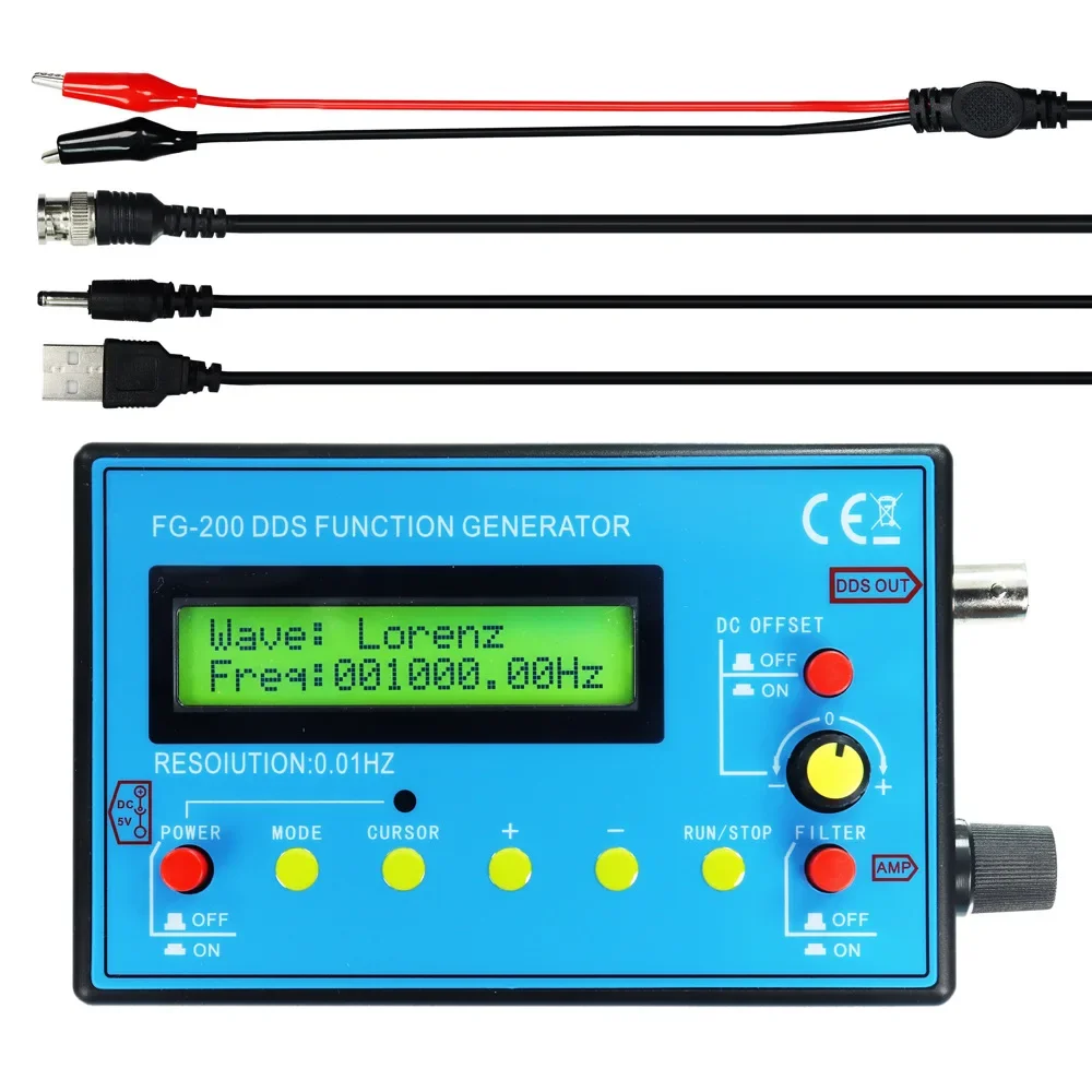 FG-200 DDS Function Signal Generator 0.01Hz-500KHz Signal Generator Adjustable Module  Sine+Square+Triangle+Sawtooth Waveform