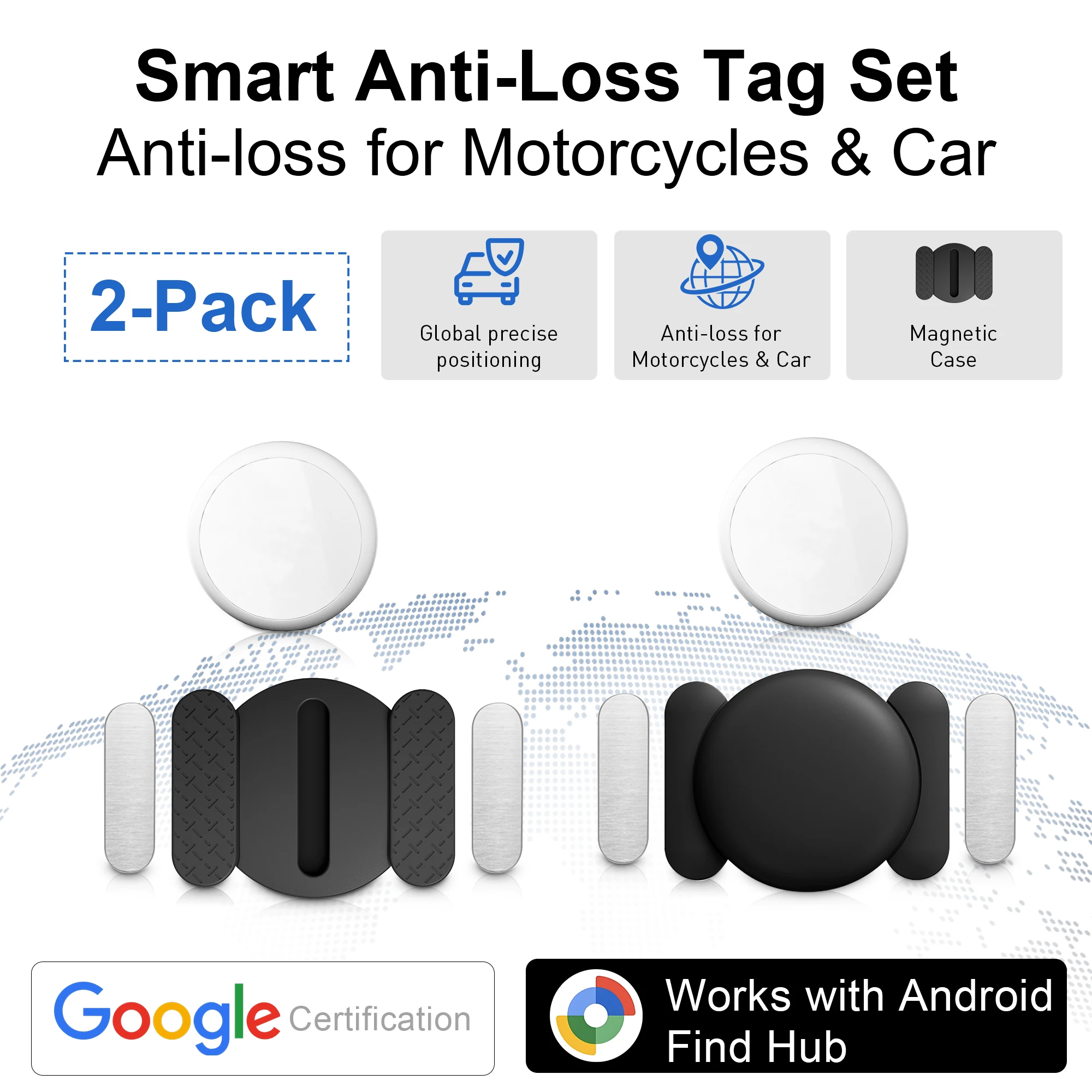 2Pack Hidden Anti-Theft Magnetic Car GPS Tracker Case No Drill Works with Google Find Hub Smart Tag for Motorcycle Scooter