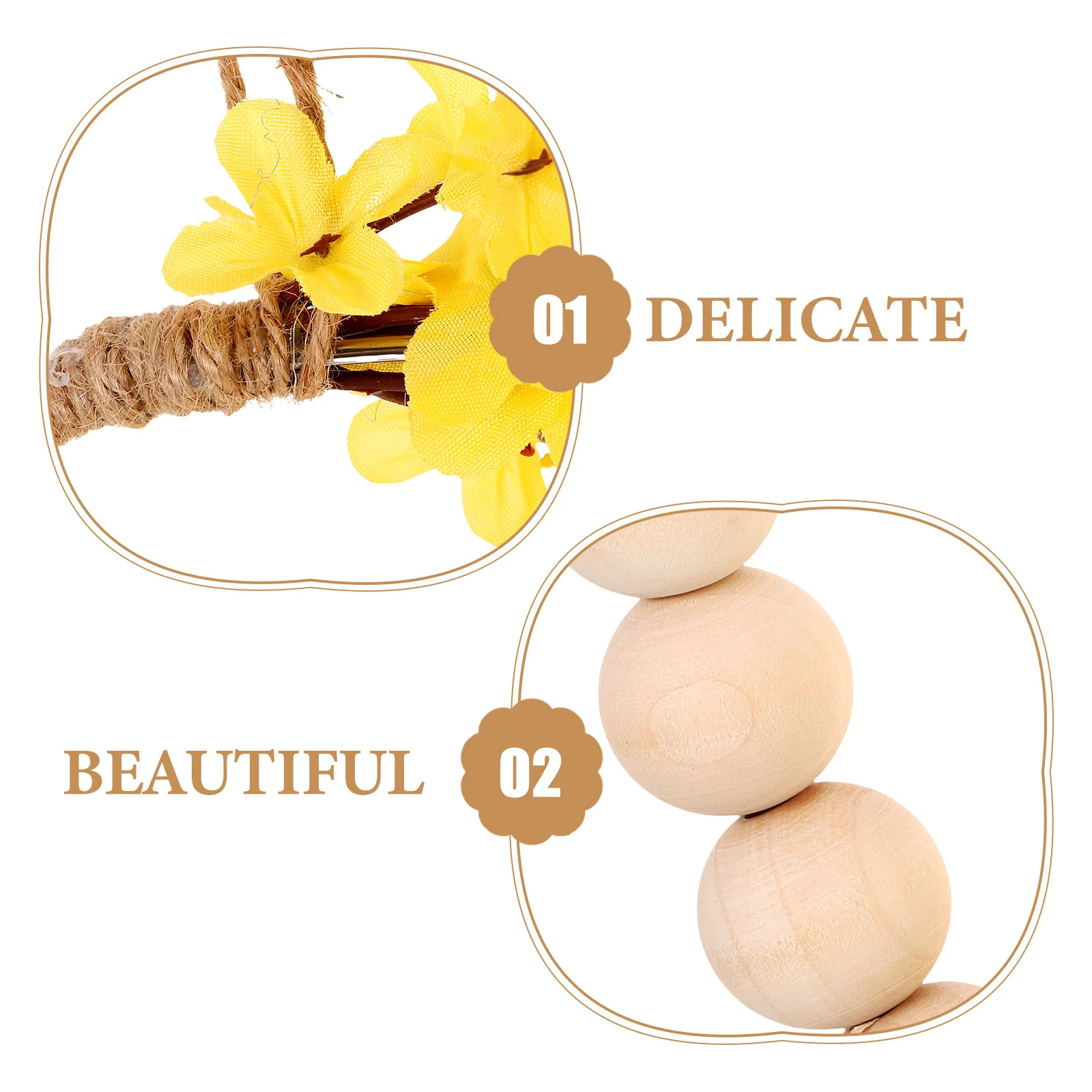 

Simulated Spring Flower Wreath Wooden Beads Decorative Front Door Wreath Farmhouse Porch Summer Holiday Decor Wooden Beads Decor