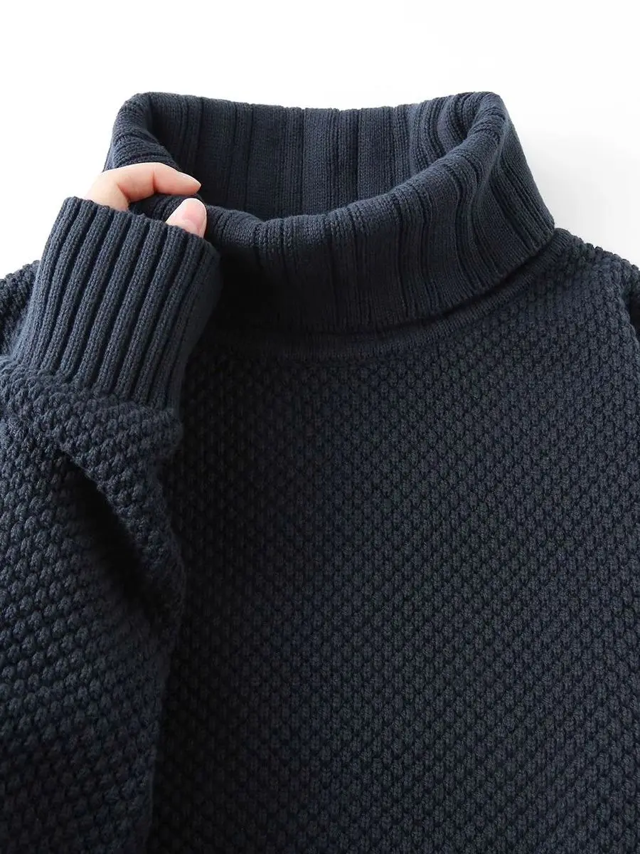 

Свободный вязаный свитер унисекс с высоким воротом, осенне-зимний, новый, в стиле кэжуал, универсальный, теплый топ, цвет темно-синий, полиэстер