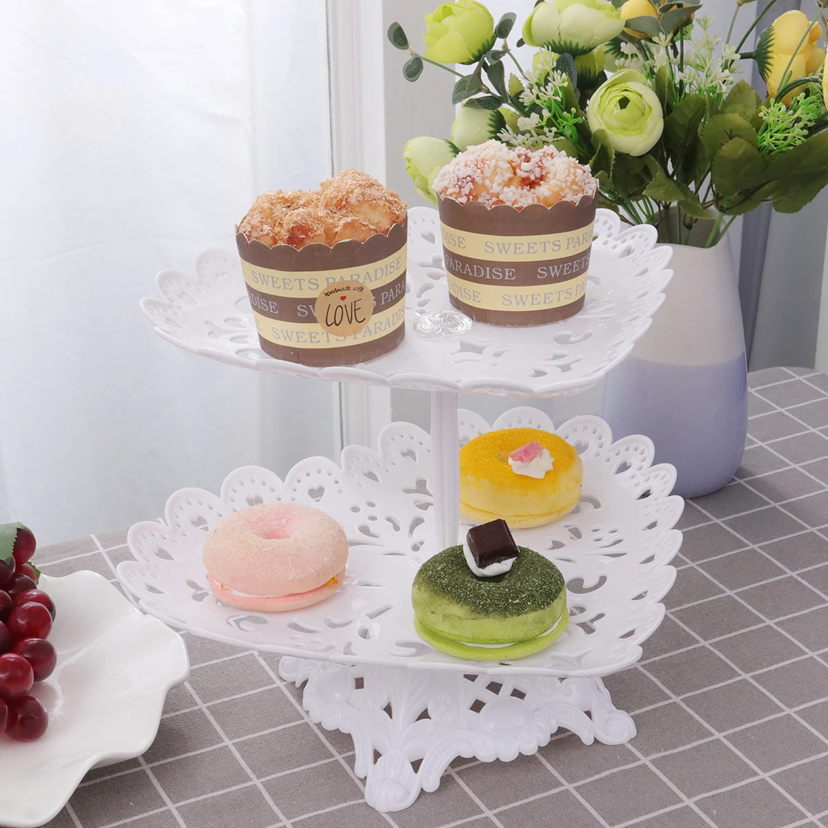 

Heart Shape Double Layer Cake Stand Cupcake Display Rack Dessert Fruit Tray For Wedding Birthday Party White Kitchen Barware
