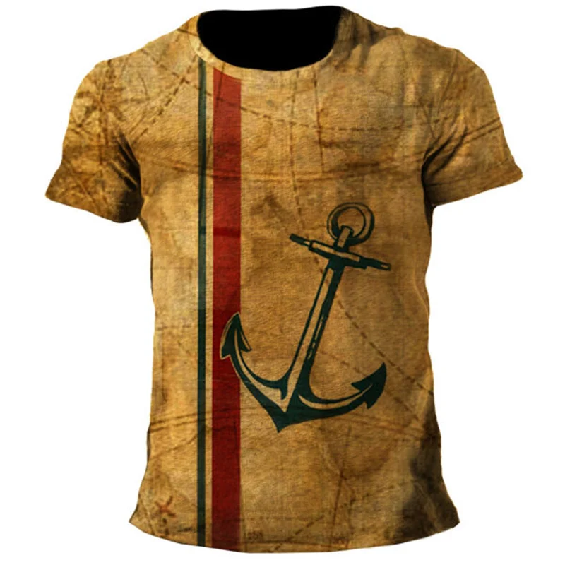 Nautical Anchor 3D Print T-shirt Oversize Men Women Vintage Short Sleeve Casual Tees Summer All-match O-neck Streetwear Unisex