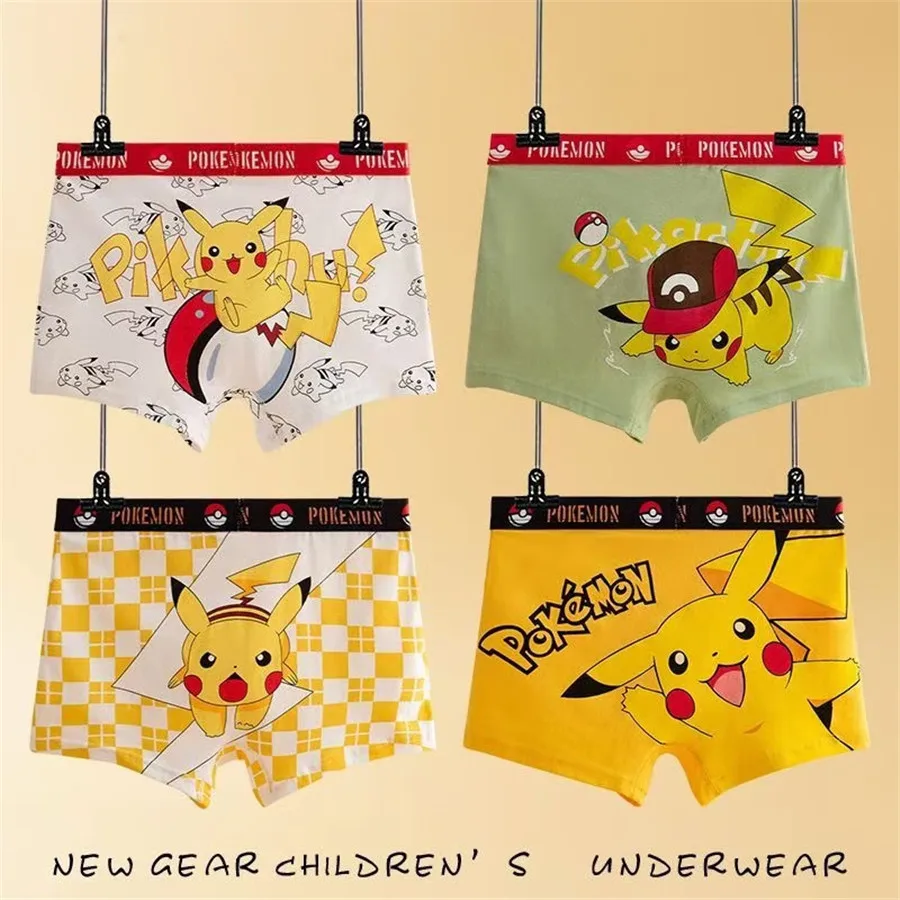 4pcs Kaiwail Pokemon Pikachu Boxer Underpants Cotton U Pouch Bulge Underwear Cartoon Shorts Kids Cute Breathable Boxer Pants