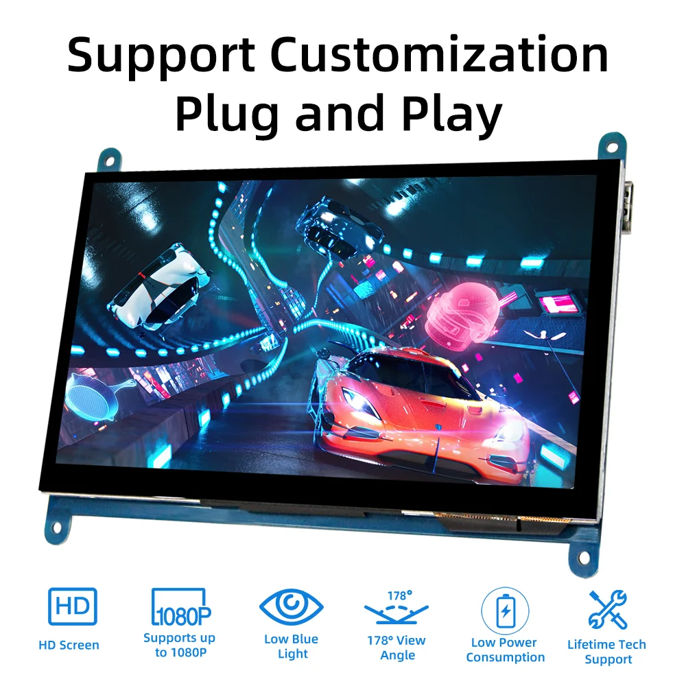 iPistBit 7 inch IPS LCD Display 5-points 800x480 Capacitive 5-points HDMI Monitor for Raspberry Pi 5 4B 3B+ AIDA64