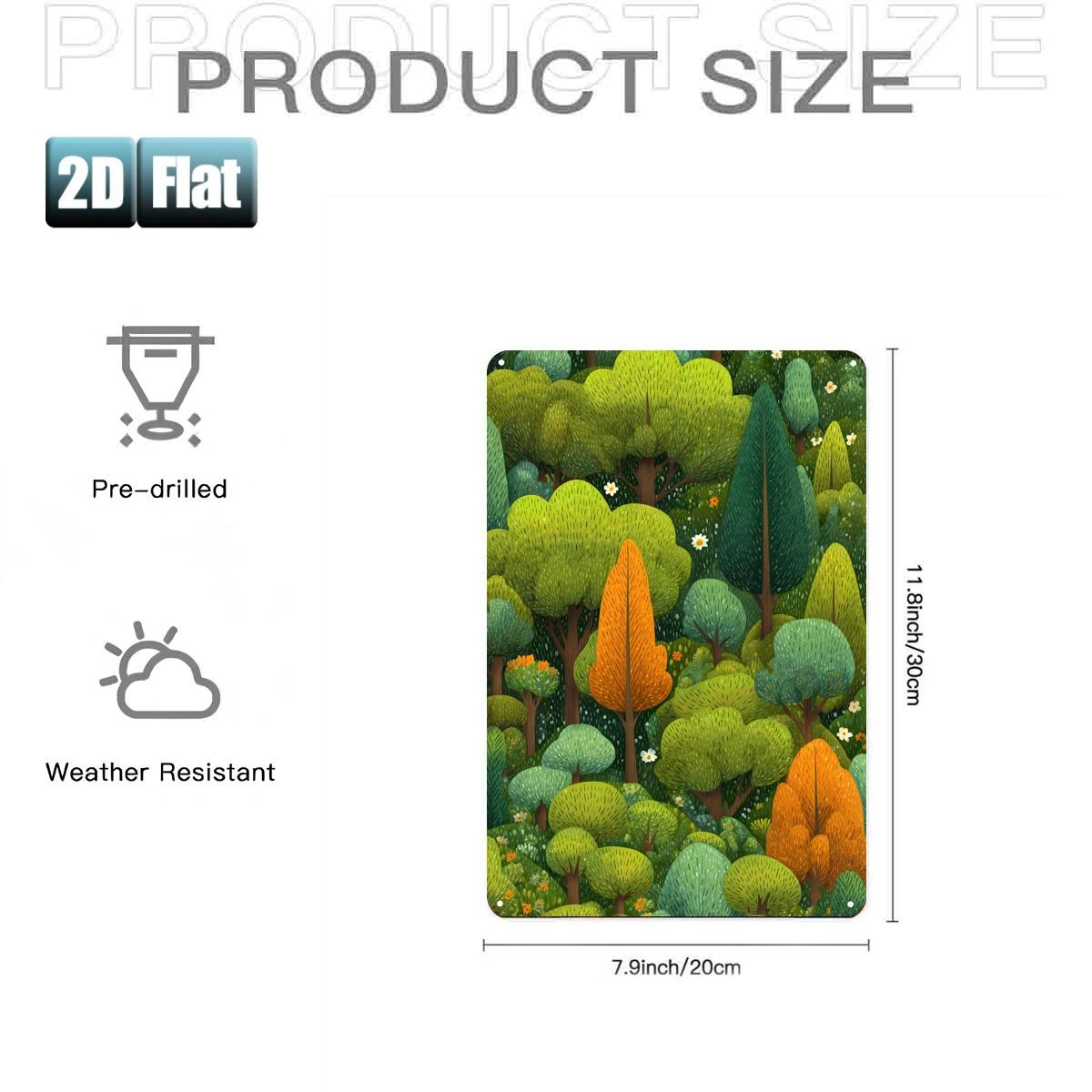 2D Flat, 1pc 2D Flat, Whimsical Forest Landscape, Vibrant Trees And Lush Greenery, Metal Iron Sign, Size (8 Inches X 12 Inches/2