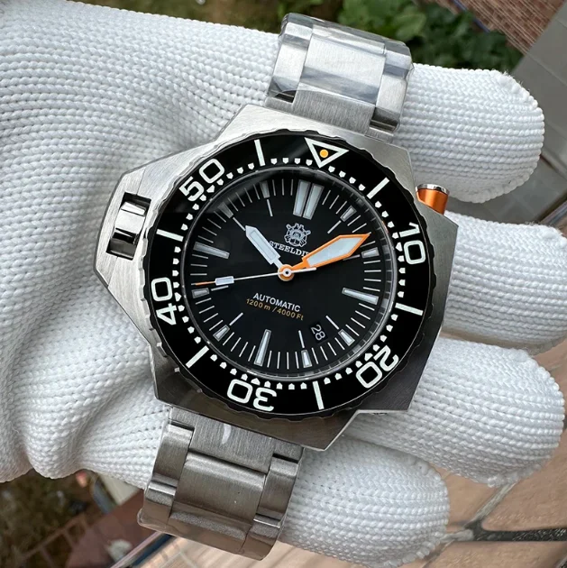 

Мужские автоматические часы STEELDIVE, 48 мм, механические наручные часы для дайвинга, 120 бар, BGW-9, светящийся сапфировый циферблат, керамический безель, гелиевый клапан.