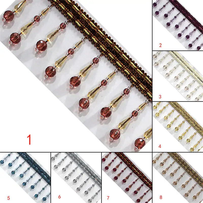 4 Meter Crystal Beaded Curtain Fringe Tassel Trim Acrylic Pendant Edge Lampshade Upholstery Trim Decor Craft