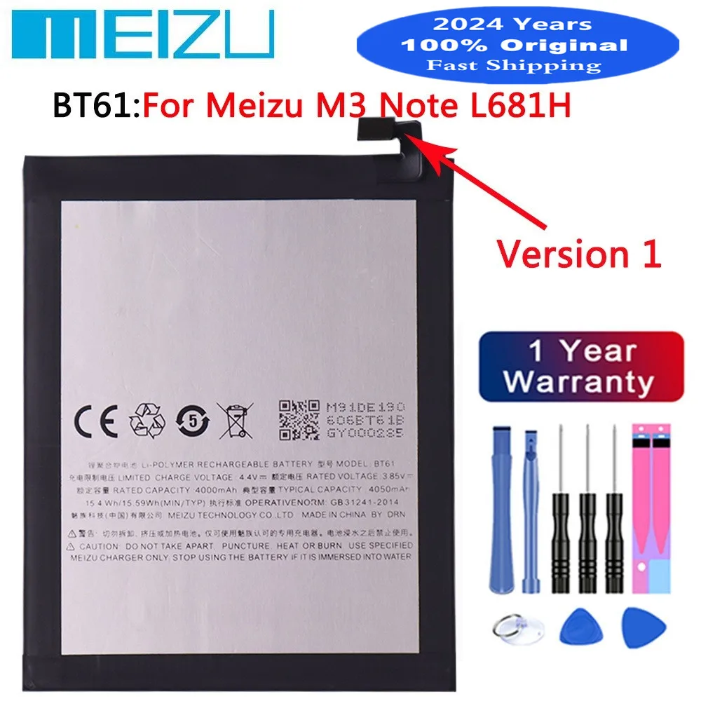 

2024 Years Original M3 Note Battery BT61 For Meizu L Version M3 Note L681H / M Version M3 Note M681H Phone Battery 4000mAh