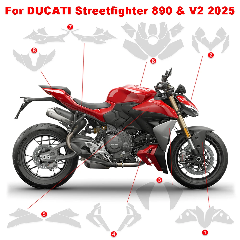 

Motorcycle PPF For Ducati Streetfighter 890 V2 Paint Protection Film Anti-scratch Fairing Protection Fits Streetfighter V2 2025