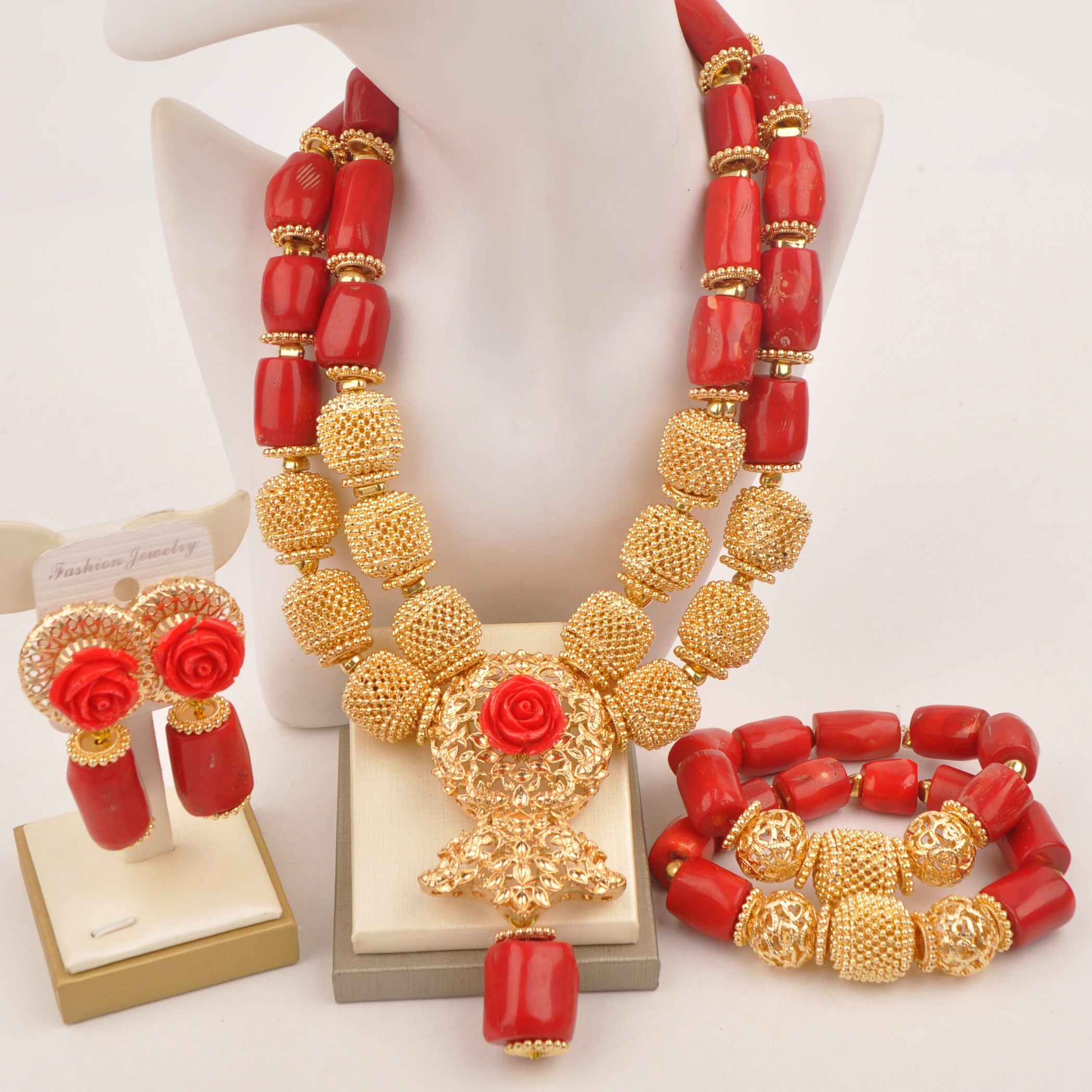 Nigerian bride wedding jewelry real red coral bead necklace