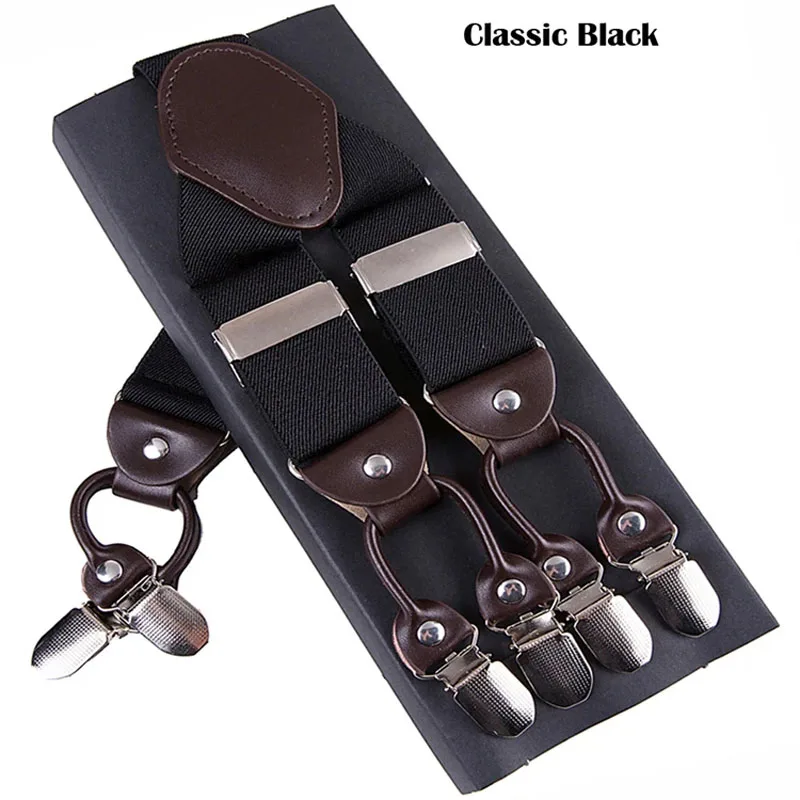 Fashion Suspenders Leather Alloy 6 Clips Braces Male Unisex Vintage Casual Leather Suspensorio Trousers Strap Husband's Gift