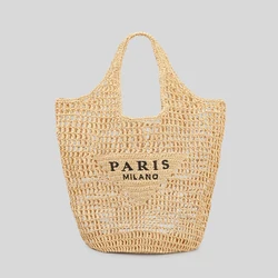 Sac à main en paille pour femmes, grand fourre-tout ajouré, sac seau de plage, mode dames, sac à bandoulière, sac à provisions