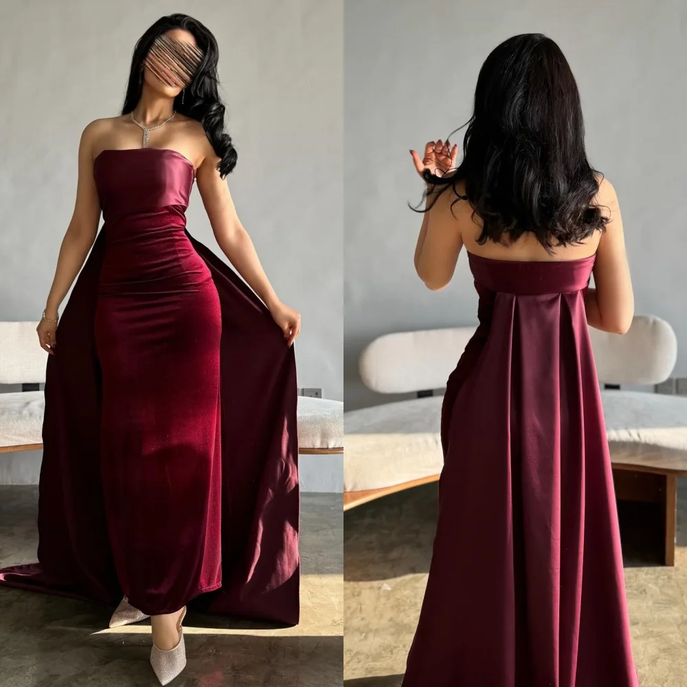 

Jiayigong Prom Velour Draped Quinceanera A-line Strapless Bespoke Occasion Gown Midi Dresses