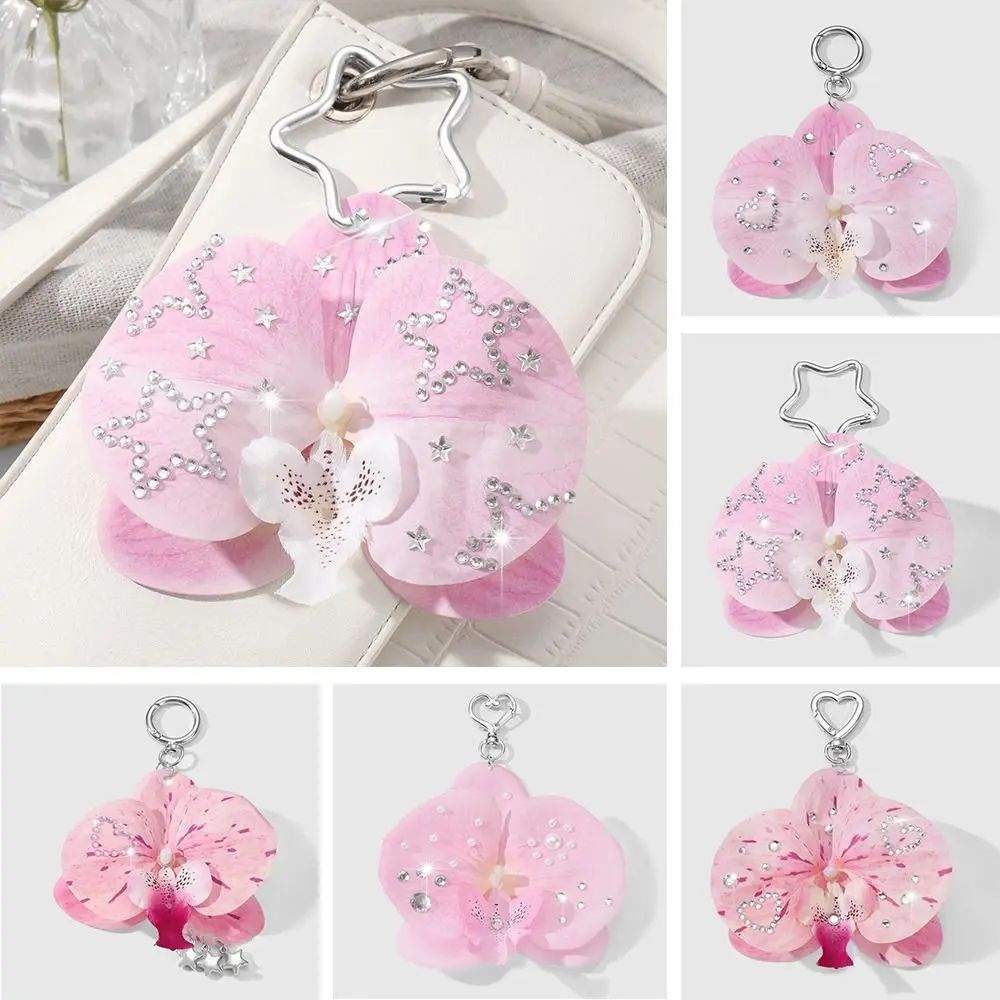 New Simulation Butterfly Orchid Orchid Lily Keychain Rhinestone Pearl Simulation Flower Keychain Flower Keyring Gifts