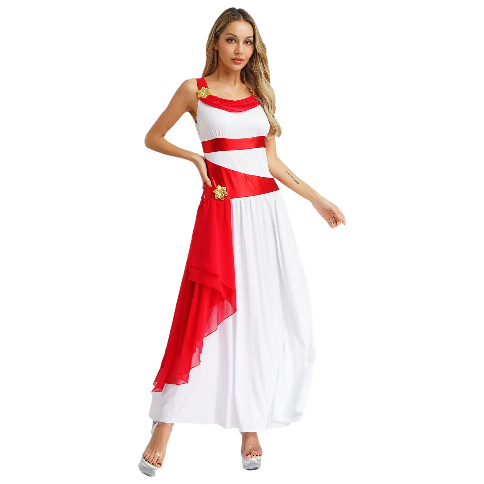 

Women Flower Chiffon Queen Princess Lyrical Dance Dress Halloween Ancient Grecian Cosplay Costume Themed Party Role Play Outfits