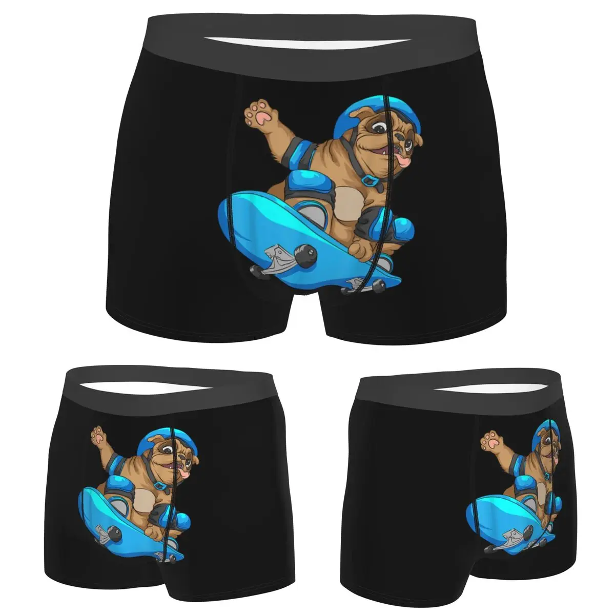 

Трусы-боксеры, шорты, милые трусики для скейтбординга, щенка мопса, мужское вентилируемое нижнее белье для Homme, мужской подарок бойфренду