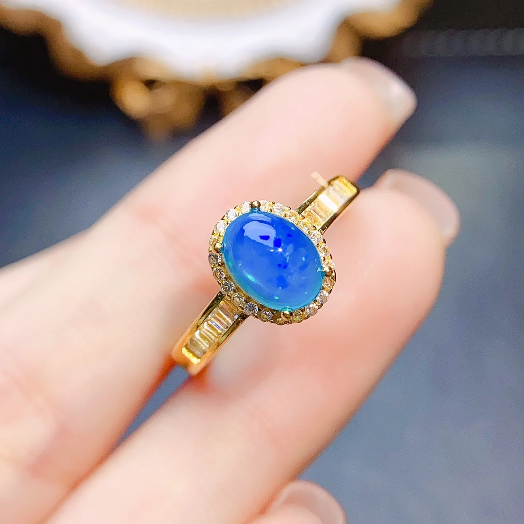 

FS S925 Sterling Silver Inlay 6*8 Natural Blue Opal Fashion Ring for Women Fine Charm Weddings Jewelry With Certificate MeiBaPJ