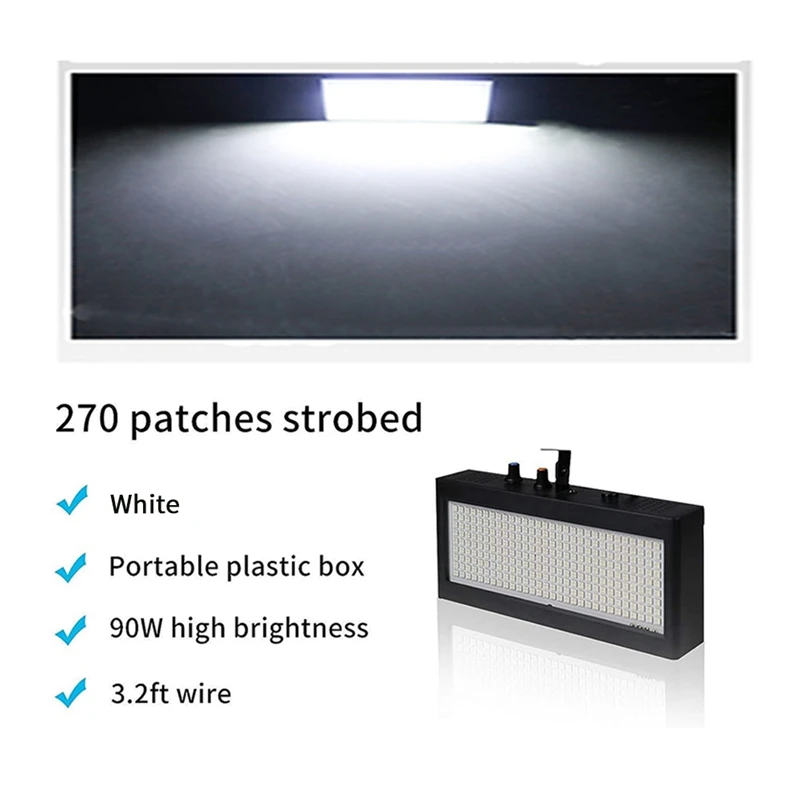 ●Stage Strobe Light, 270 LED Super Bright Flash Stage Lighting White Light for Wedding, Xmas, Birthday, Club, DJ EU Plug-A57M