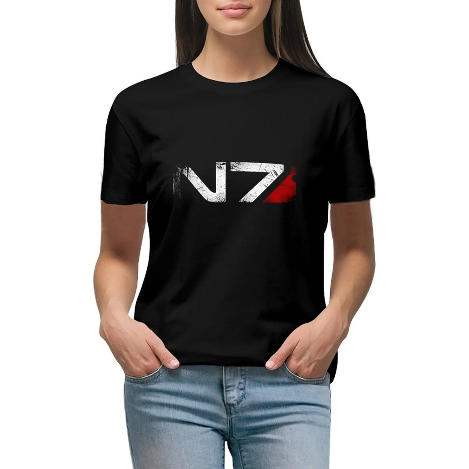 

Mass Effect N7 Logo T-shirt animal print shirt for girls funny Blouse Women clothes