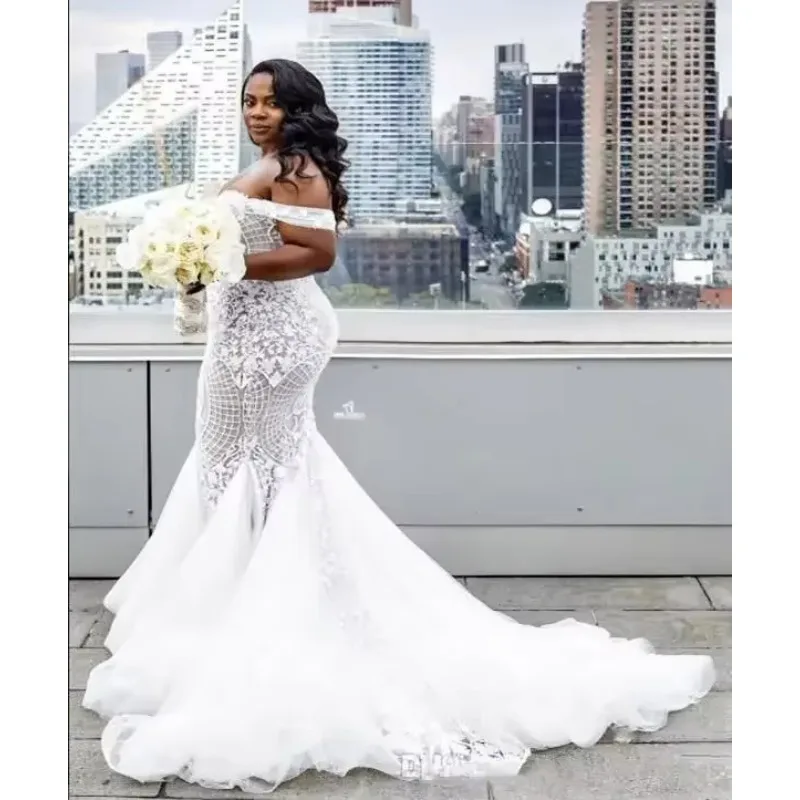 Angepasst Plus Größe Afrikanische Meerjungfrau Brautkleider Vestido Noiva Off Schulter Spitze Brautkleider Robe De Mariage