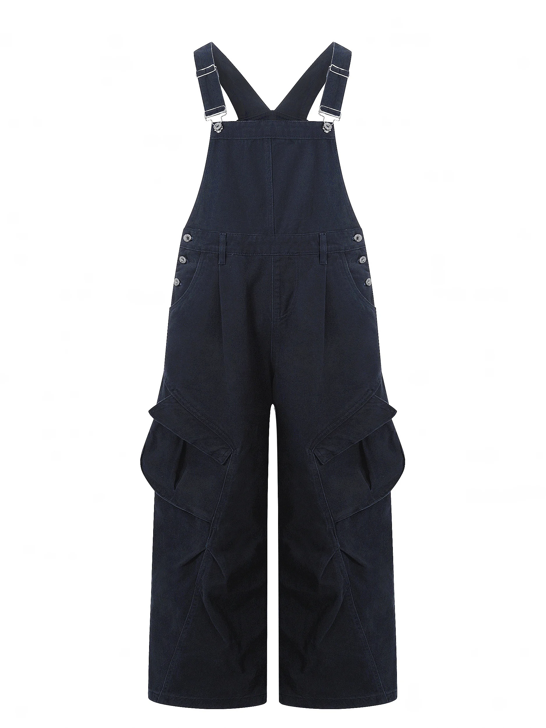 Americano retro workwear sle macacão jeans feminino solto perna larga macacão de cintura alta calças compridas material algodão faionable