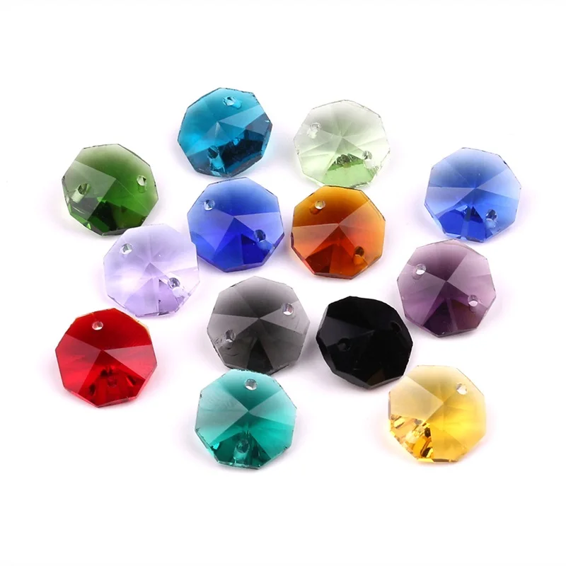 

100Pcs/Lot Austrian Glass Loose Pendant 14mm Octagonal Beads With Double Holes DIY Jewelry Supplies Crystal Bead For Chandeliers