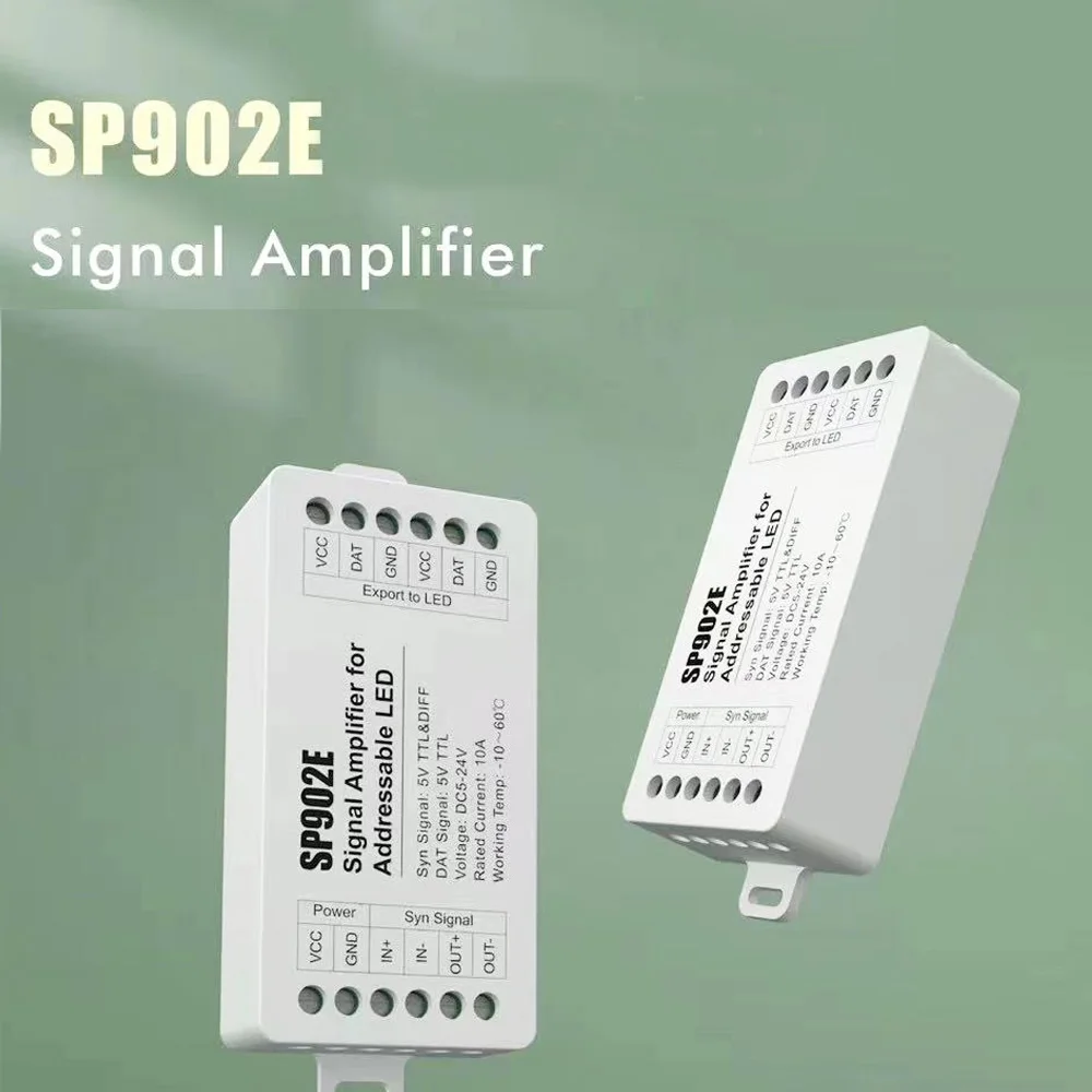 

SP902E Signal Amplifier 5V-TTL RS485 Addressable RGB IC LED Strip Extender SPI DIFF Signal Amplifier for WS2812B/WS2811/SK6812