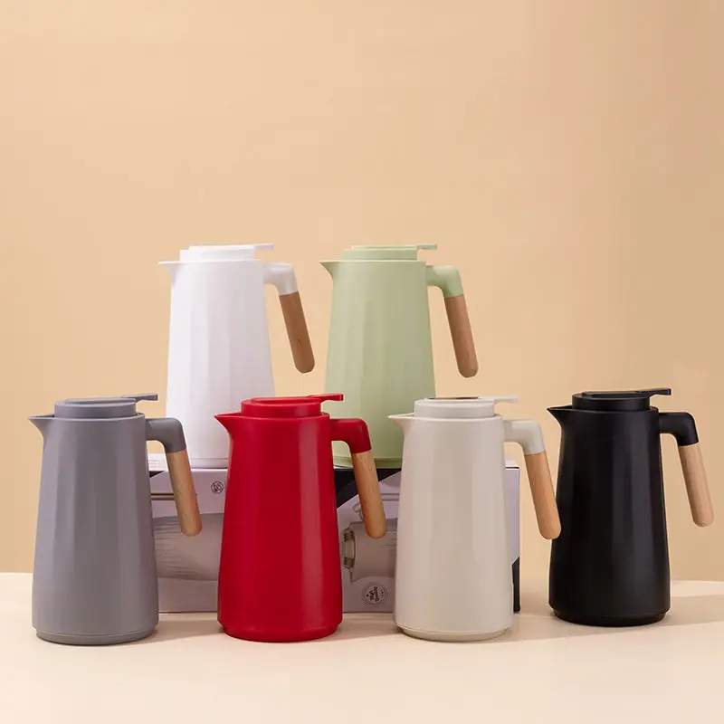 1L Imitation Wood Grain Water Bottle Thermal Insulation Kettle Coffee Thermal Bottle with Wooden Handle Home Kitchen Travel Gift