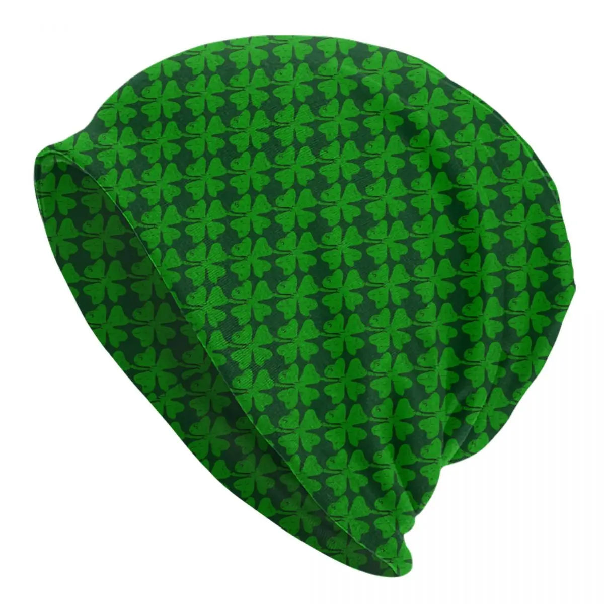 Shamrock Print Bonnet Hats 4 Leaf Clovers Knitted Hat Female Male Casual Warm Soft Beanie Hats Autumn Gym Custom Caps