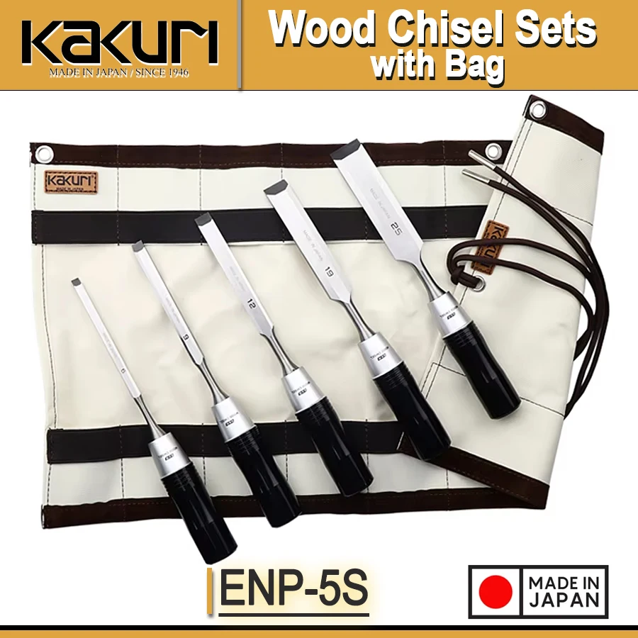 KAKURI 5 Pcs Extra Long Style Multifunctional Wood Chisel Sets with Storage Bag for Woodworking Tempered to 60HRC NO.ENP-5S