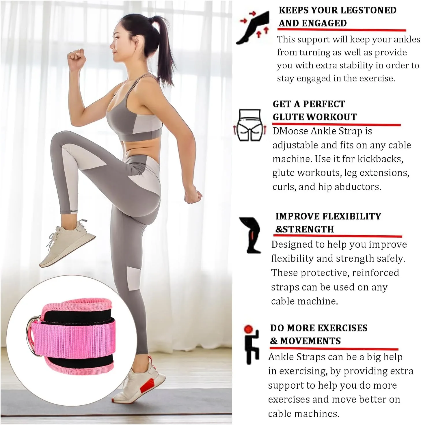 1pcs Ankle Straps for Cable Machines Cable Kick Back Ankle Straps Kickback Ankle Strap Ankle Resistance Bands Glute Kickback