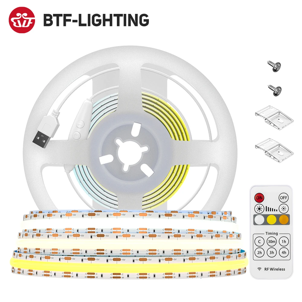 DC5V USB-разъем FCOB CCT Светодиодная лента Полный комплект 640 светодиодов COB Светодиодные фонари 2700K до 6000K RF13 Ключи Дистанционный Гибкий