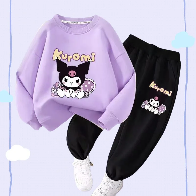 

Autumn Baby Girl Clothes Set Children Sanrio Kuromi Cartoon Print Sweatshirt and Pants Two Pieces Suit Kid Long Sleeved Suit