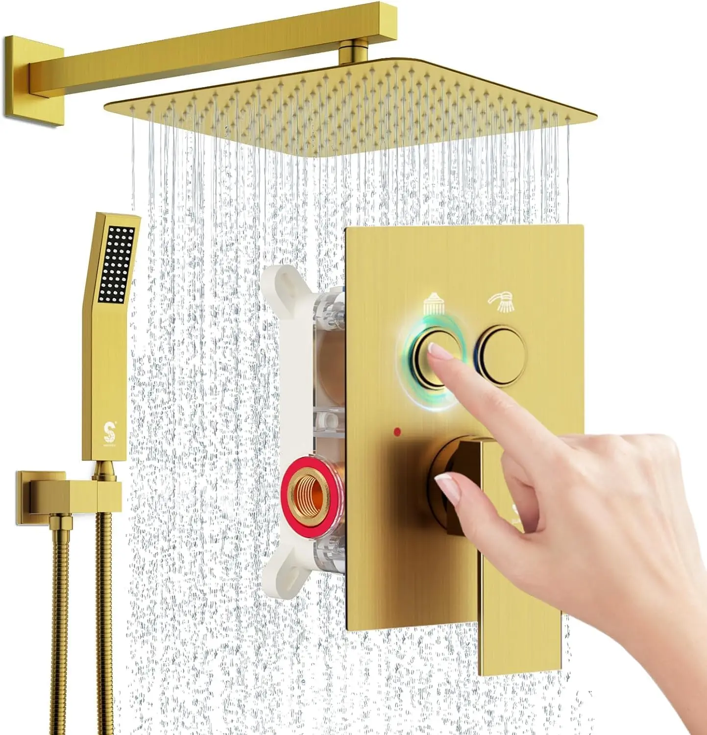 Sr Sun Rise Shower System With Push Button Diverter Bathroom Luxury 12 Inch Rain Shower Head With Handheld Spray, High Pressure