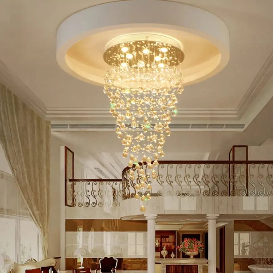 Long Crystal Chandelier For Living Room Staircase Lobby Modern Creative Indoor Lighting Large LED Lamp Luxury Home Decor Lustre