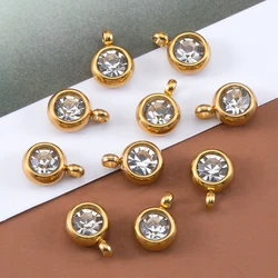 20pcs 6mm Rhinestone Charms Golden Stainless Steel Base Inlid Crystal Bead Charms Colorful Small Pendants for DIY Jewelry Making