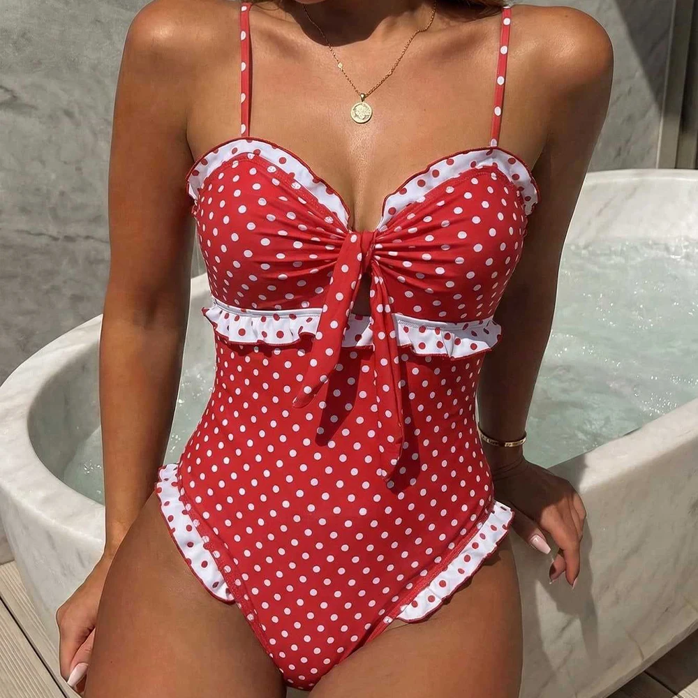 New Women Bikini Conjoined Swimsuit Dots Adjustable Straps Sexy Swim Beach Hot Spring Fiery Fashion Swimsuit