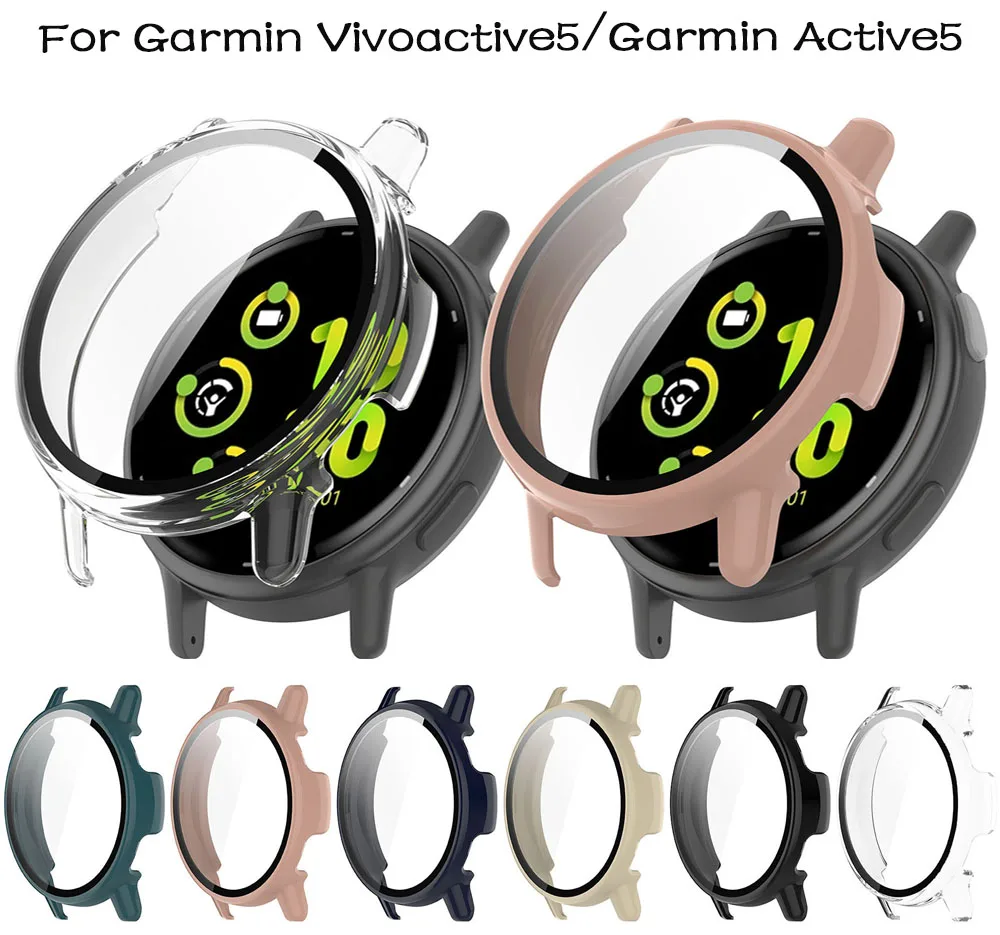 

PC Watch Band Case For Garmin Vivoactive5/Garmin Active5 Tempered Glass Dustproof Anti-fall Watch Protective Shell Accessorie