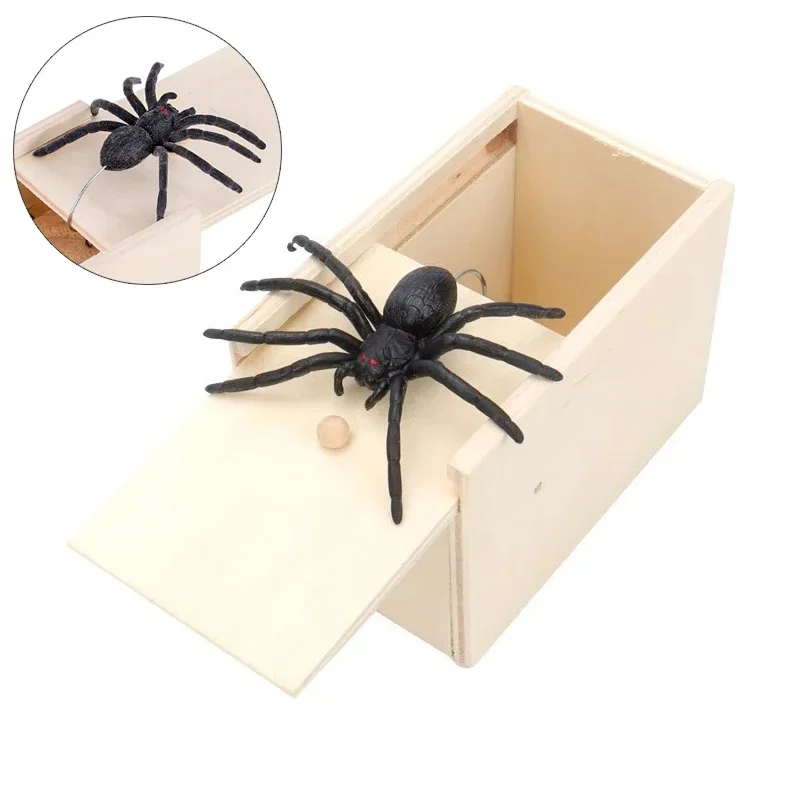 Trick Spider Funny Scare Miniatures Box Wooden Hidden Box Prank Wooden Scare Box Fun Game Prank Trick Friend Office Figurines