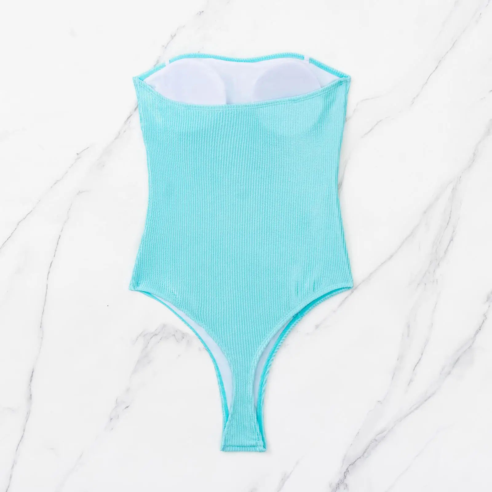 2024 Cut Out One Piece Swimsuit Women Swimwear Monokini Bandeau Bodysuit Blue Green Swimming Bathing Suit Thong Beachwear Summer