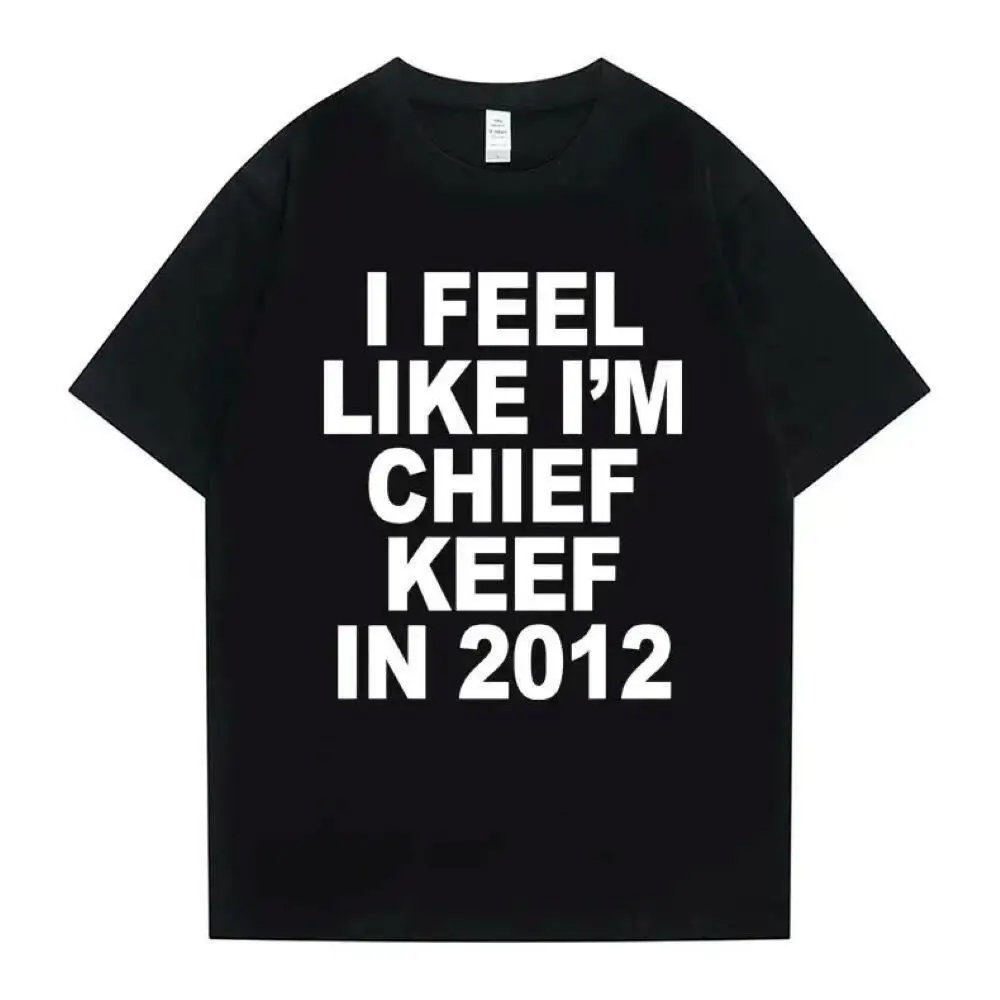 Chief Keef 2012 Print T-Shirt Funny Rap Meme Men's Cotton round Neck Short Sleeve T-Shirt Cartoon Theme Summer Fashion