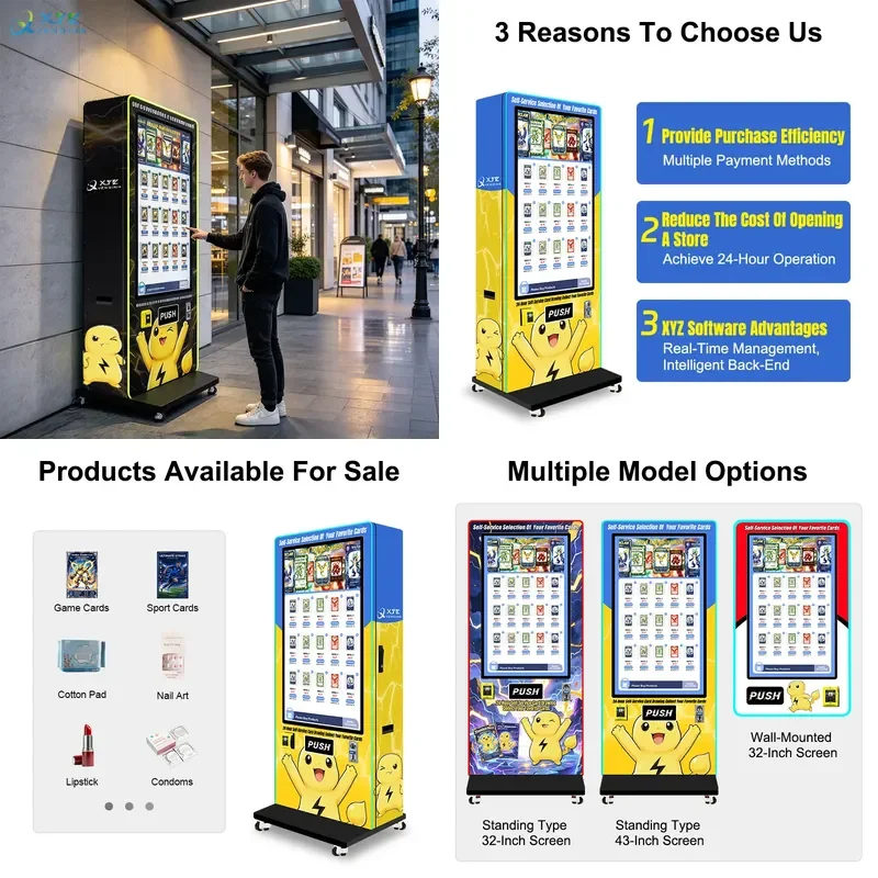 for Wholesale Free Standing TCG Vending Machine Game Sport Card Tobacco Sticker Dispenser 43 Inch Trading Card Vending