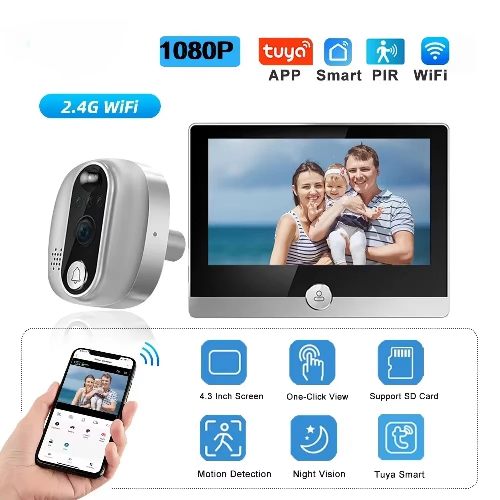 

Беспроводной видеодомофон Smart Life с камерой, комплект для умной безопасности с ночным видением, Wi-Fi 2.4G, HD-детектором движения и облачным хранилищем