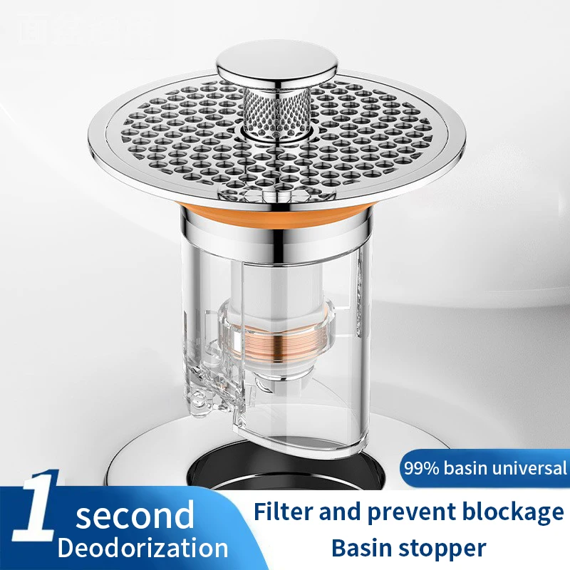 Bingling Universal All Brass Pop-Up Bounce Core Washbasin Leak Plug, Press Type Insect And Anti Odor Bounce Core Stainless Steel