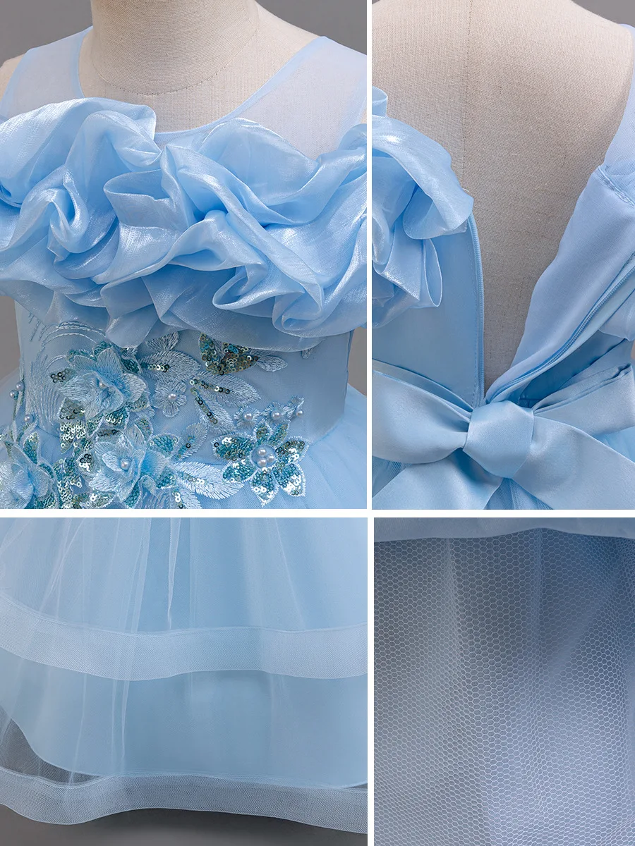 Beautiful Princess Ball Gown Girls' Formal Occasion Puff-Sleeve Dress Wedding, Birthday Party, Performance Gown