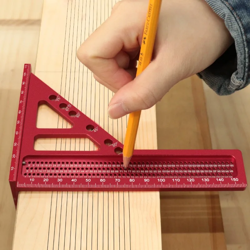 Extended thin and thick, woodworking triangle ruler, with hidden pin, multi-function, aluminum alloy scribing scale measuring to