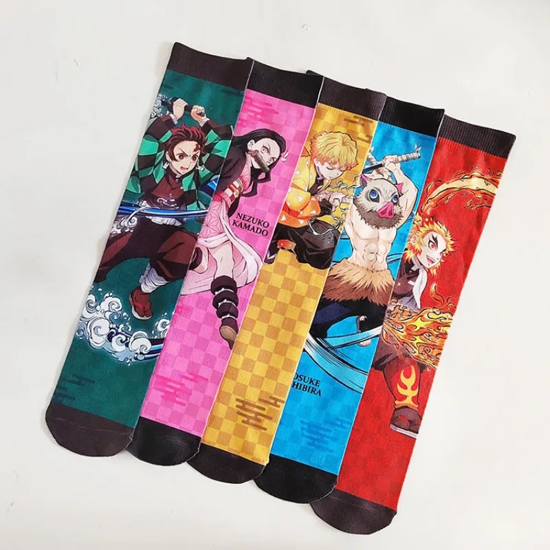 Anime Demon Slayer Nezuko Socks Tanjirou Cosplay Cotton Long Stockings Breathable Fashion Hip Hop Skateboard Sock Christmas Gift