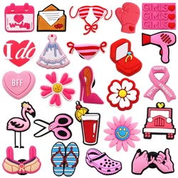 Hot 1pcs Spoof Pink Style PVC Shoe Charms DIY Heart-shaped BFF Shoe Accessories fit Clogs Decorations Buckle Girl Gift